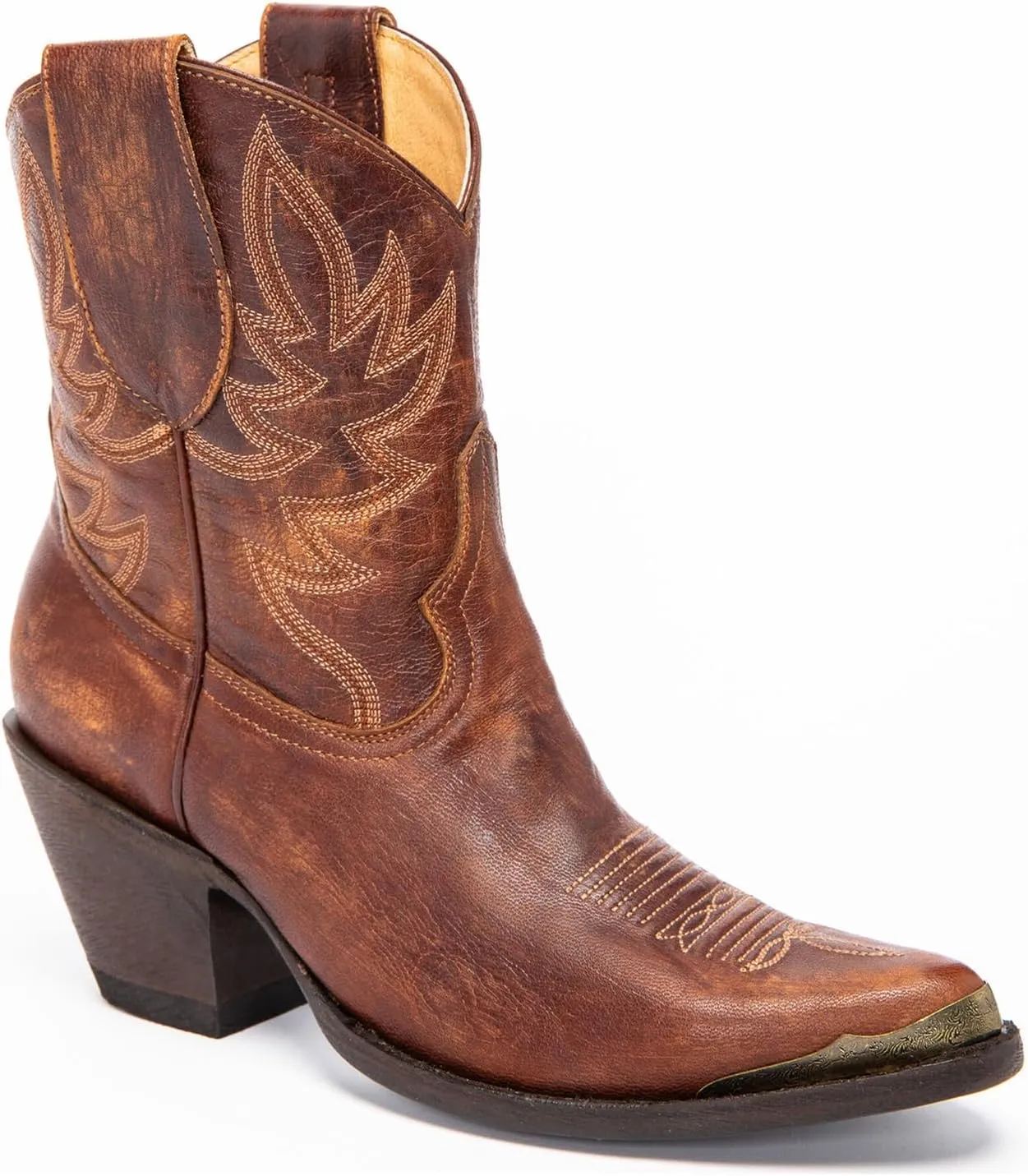 Women's Western Cowboy Ankle Boots Short Cowgirl Boots with Classic Embroidered Slip On Pointed Toe Chunky Country Booties
