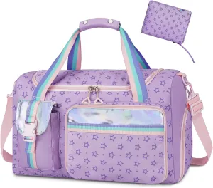 WOOMADA Travel Duffle Bag, Weekend Bag with Wet Pocket & Trolley Sleeve, Gym Dance Bag With Shoe Compartment(Star Purple)