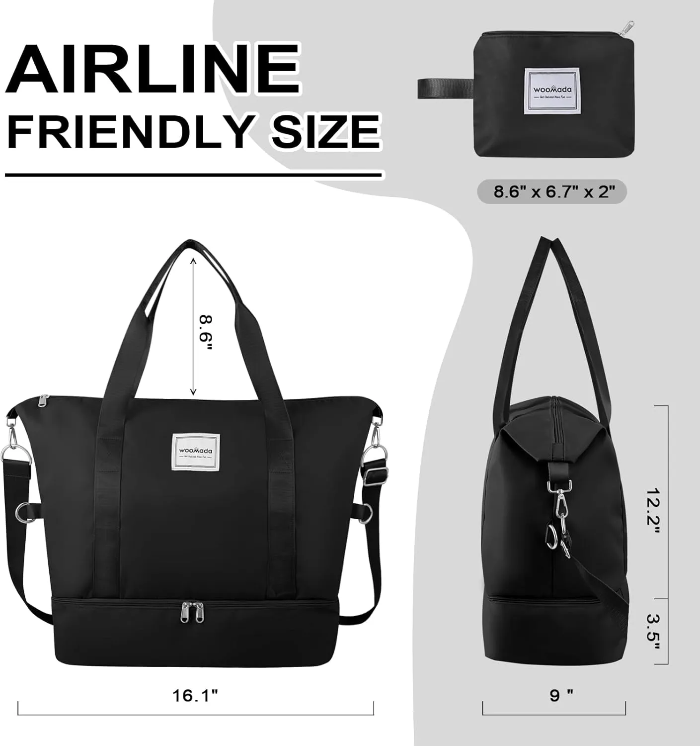 WOOMADA Weekender Bag for Women, Travel Duffel Bags with Shoe Compartment & Wet Pocket, Personal Item Bag for Airlines