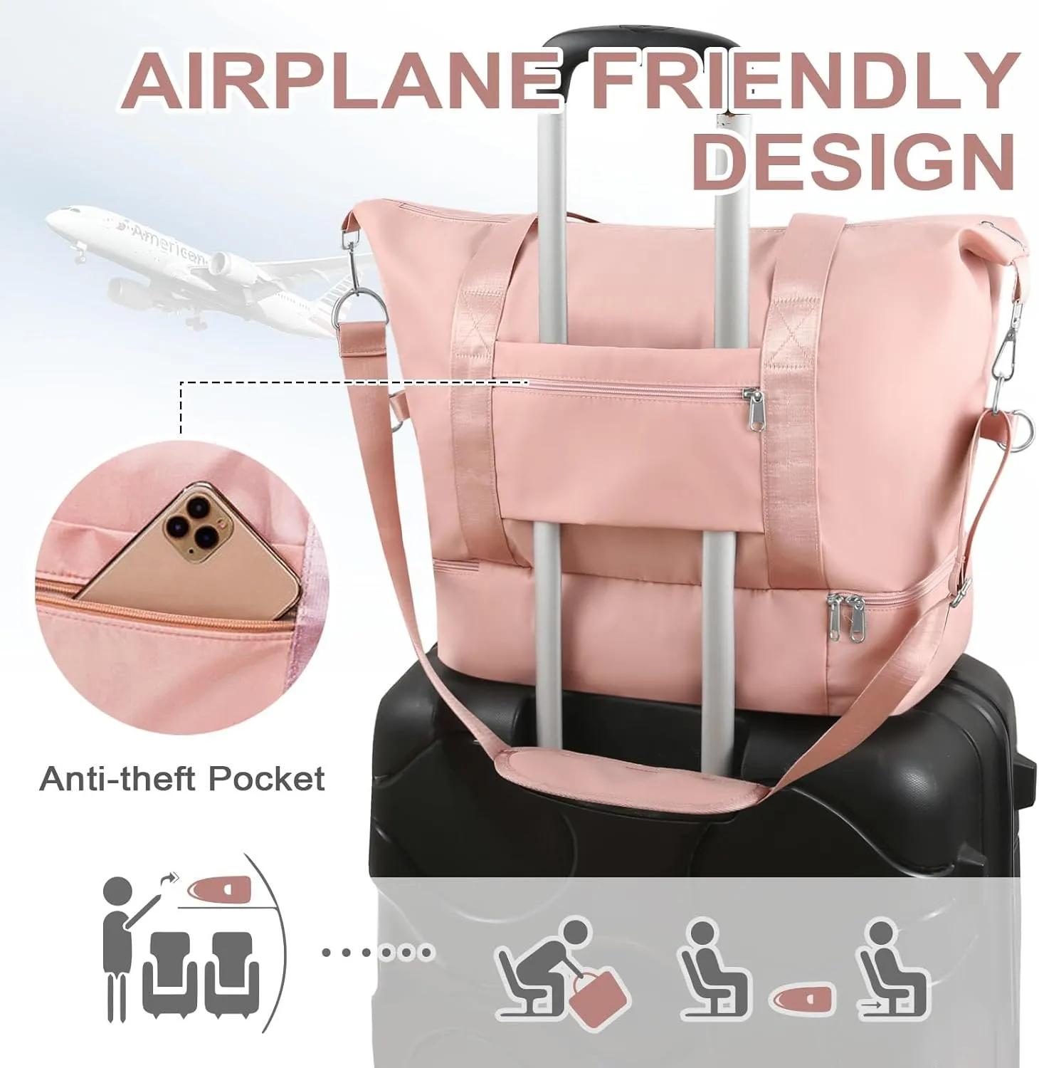 WOOMADA Weekender Bag for Women, Travel Duffel Bags with Shoe Compartment & Wet Pocket, Personal Item Bag for Airlines