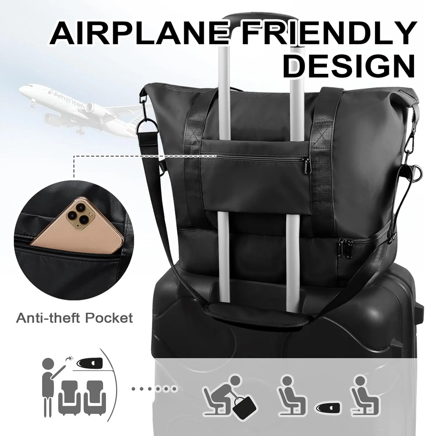 WOOMADA Weekender Bag for Women, Travel Duffel Bags with Shoe Compartment & Wet Pocket, Personal Item Bag for Airlines