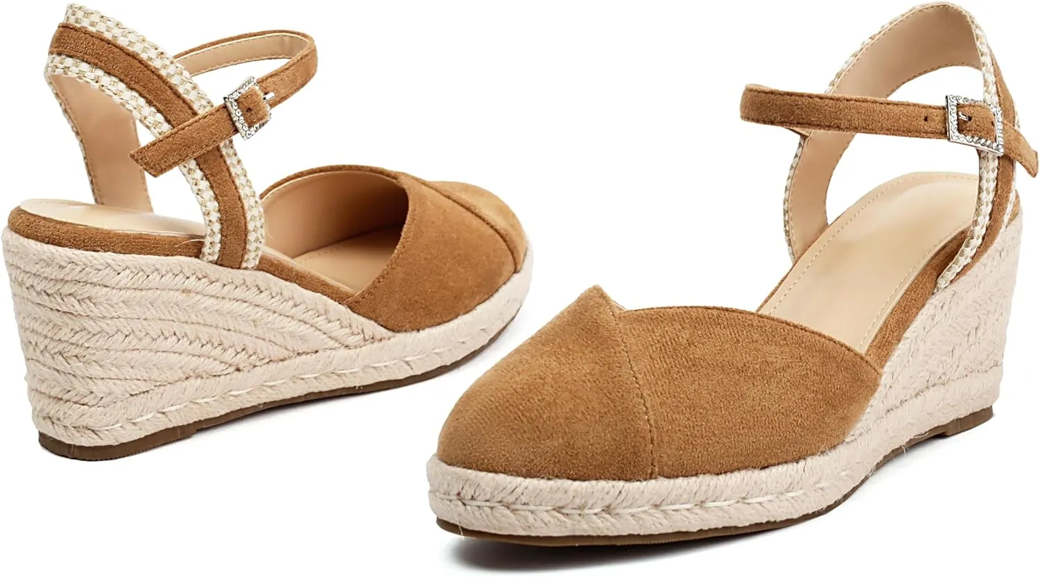 XIEDA Women's Classic Wedge Sandals 3 Inch Closed Toe Platform Espadrilles Adjustable Ankle Strap Comfortable Summer Faux Suede Wedges Shoes