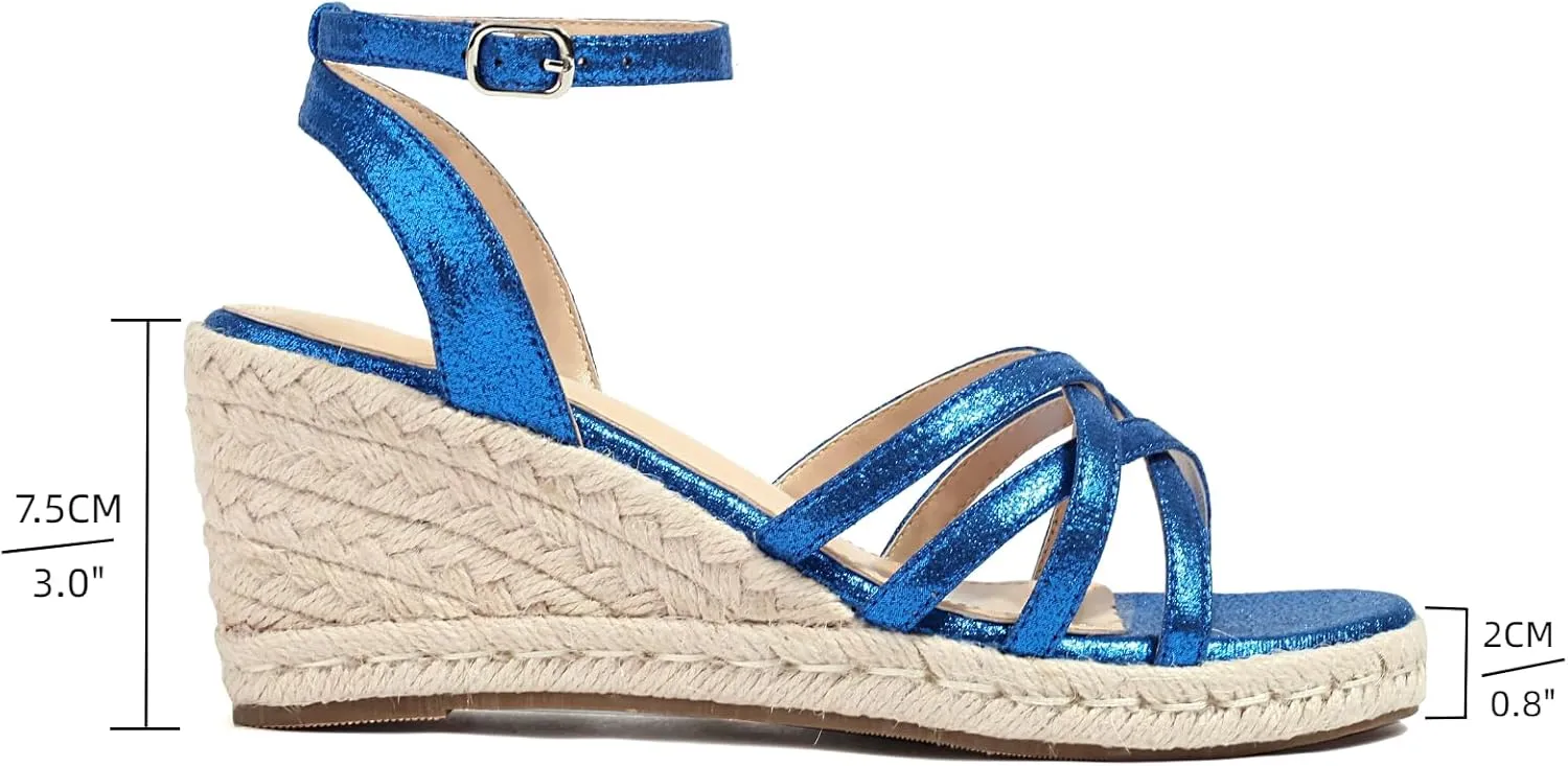 XIEDA Women's Open Toe Platform Strappy Espadrilles Wedges 3 Inch for Vacation Beach Dressy Comfortable Summer Wedge Sandals