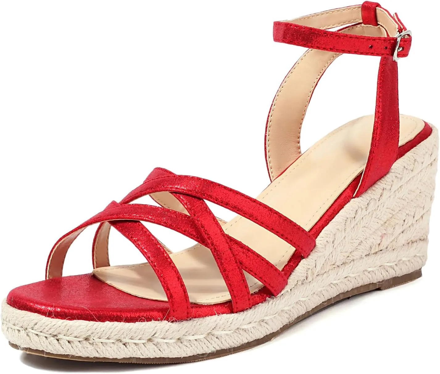 XIEDA Women's Open Toe Platform Strappy Espadrilles Wedges 3 Inch for Vacation Beach Dressy Comfortable Summer Wedge Sandals