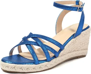 XIEDA Women's Open Toe Platform Strappy Espadrilles Wedges 3 Inch for Vacation Beach Dressy Comfortable Summer Wedge Sandals