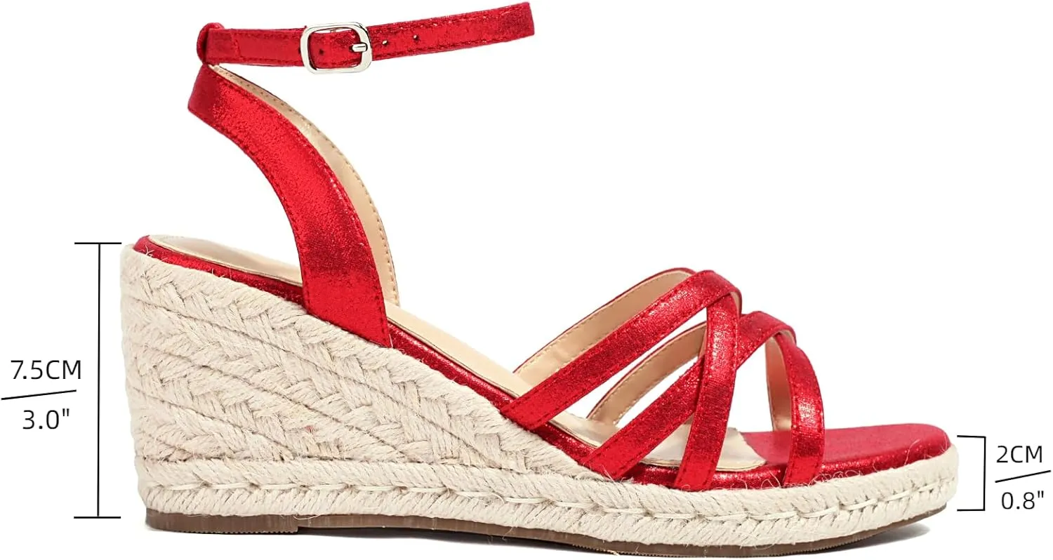 XIEDA Women's Open Toe Platform Strappy Espadrilles Wedges 3 Inch for Vacation Beach Dressy Comfortable Summer Wedge Sandals