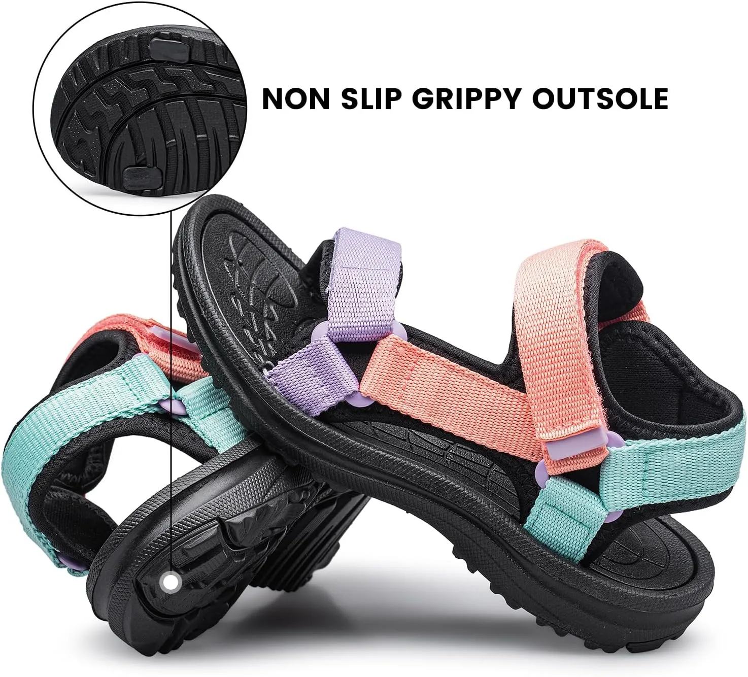 YHOON Boys Girls Sandals Adjustable Double Strap Open-Toe Athletic Lightweight Unisex Child Sport Sandals Summer Outdoor(Toddler/Little Kid/Big Kid)