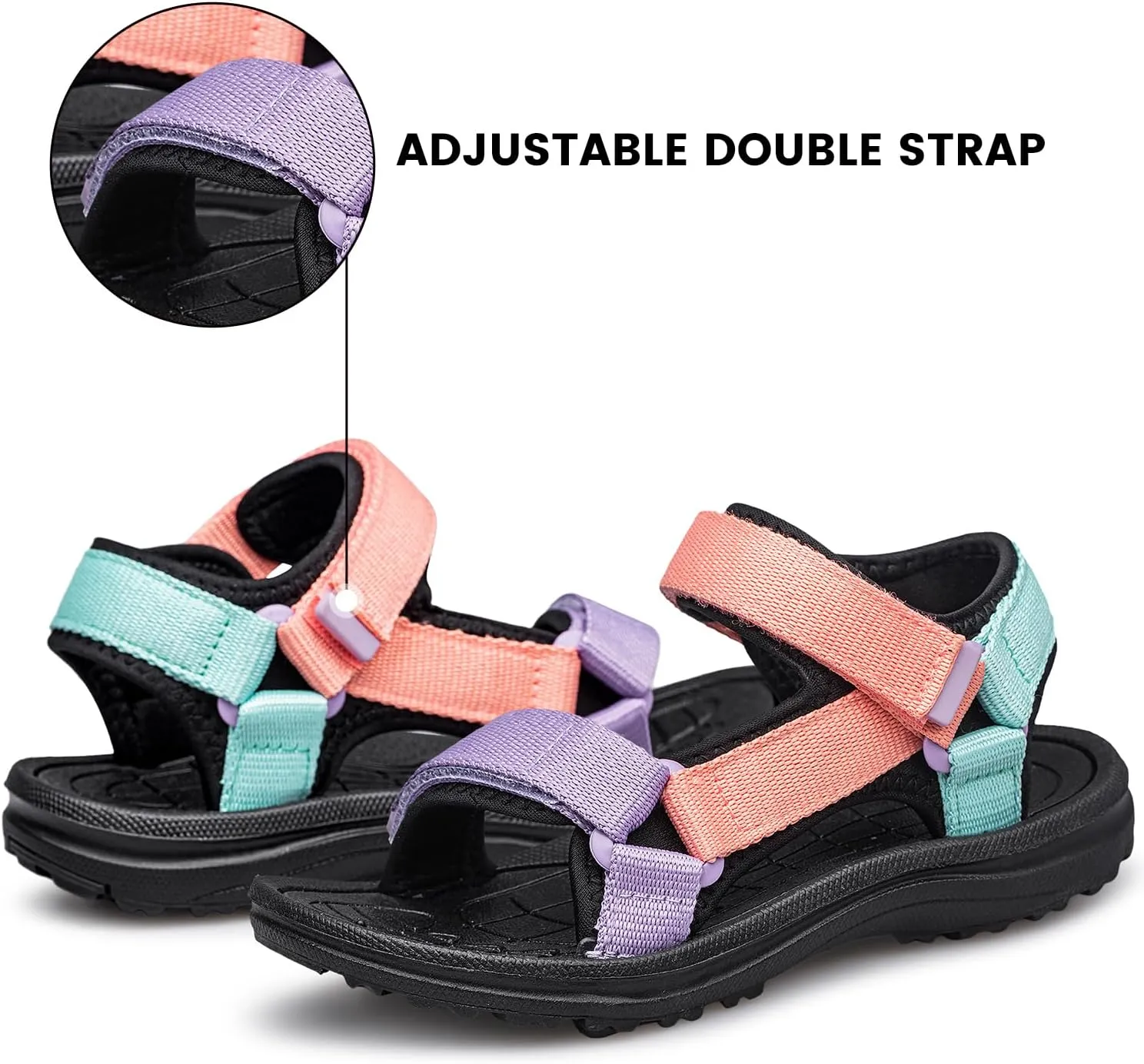 YHOON Boys Girls Sandals Adjustable Double Strap Open-Toe Athletic Lightweight Unisex Child Sport Sandals Summer Outdoor(Toddler/Little Kid/Big Kid)