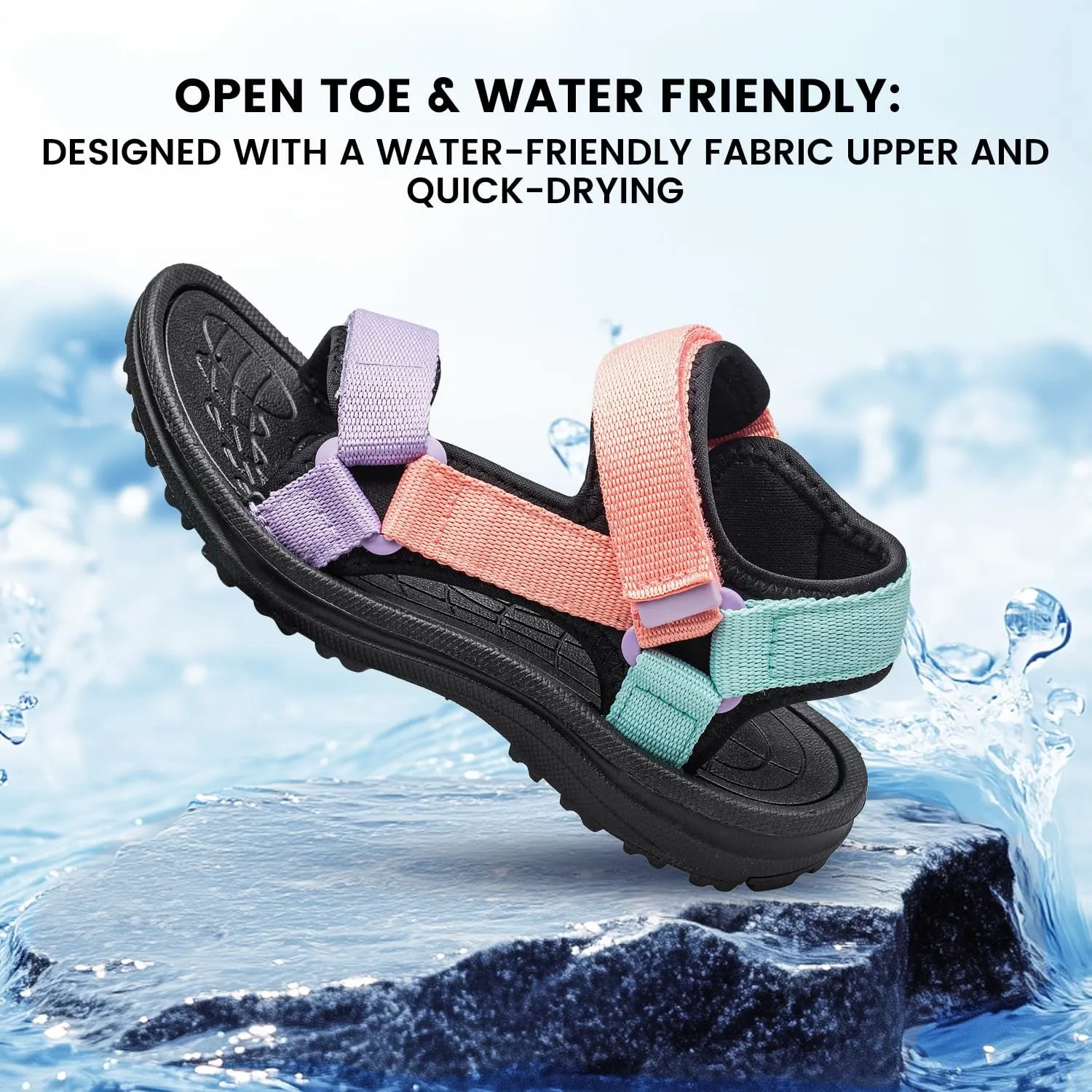 YHOON Boys Girls Sandals Adjustable Double Strap Open-Toe Athletic Lightweight Unisex Child Sport Sandals Summer Outdoor(Toddler/Little Kid/Big Kid)