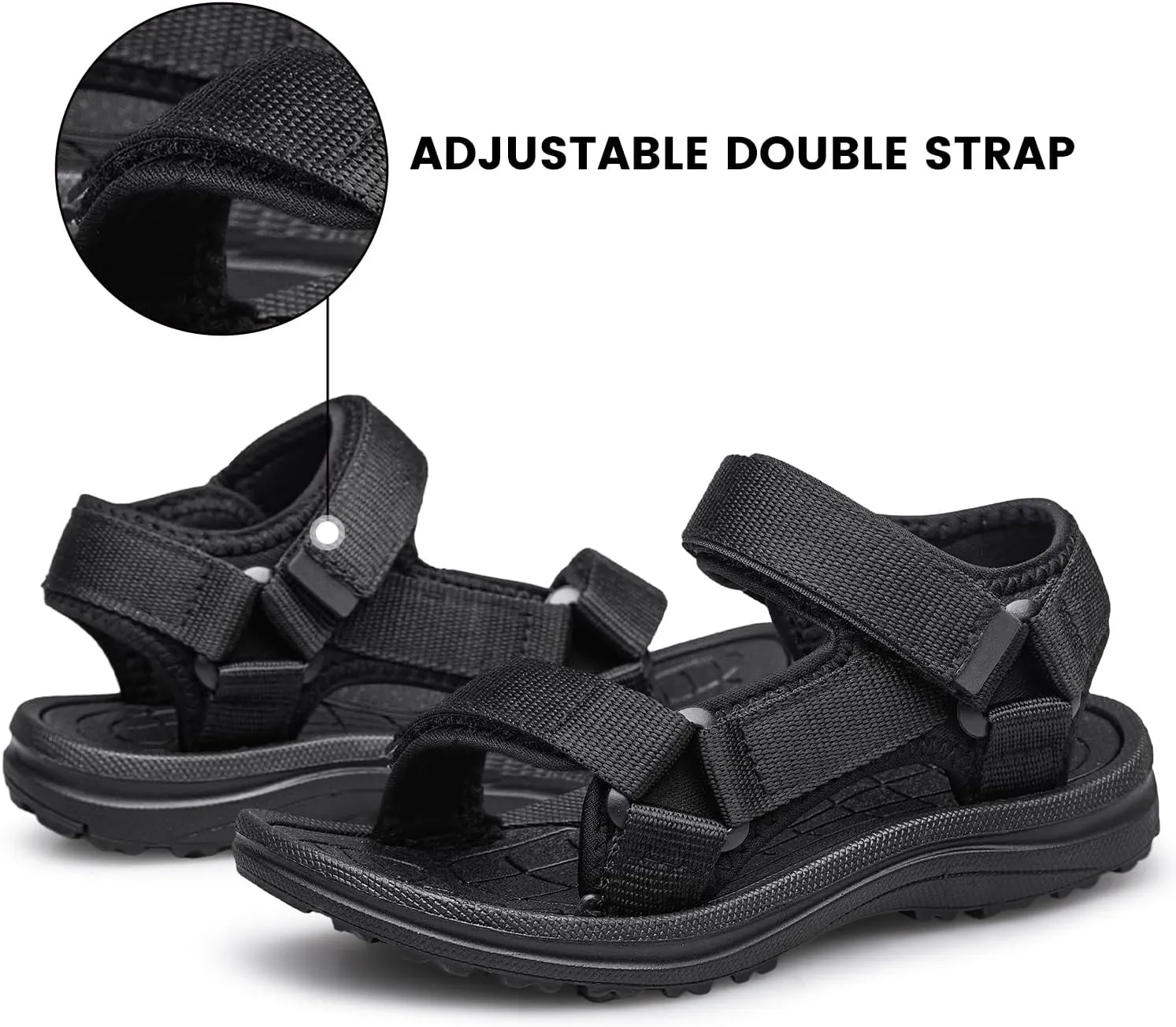 YHOON Boys Girls Sandals Adjustable Double Strap Open-Toe Athletic Lightweight Unisex Child Sport Sandals Summer Outdoor(Toddler/Little Kid/Big Kid)