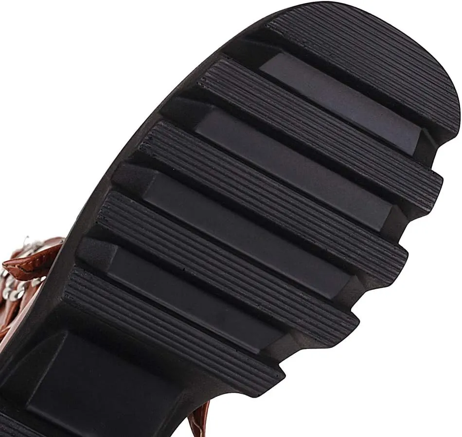 YIYA Black Platform Goth Boots for Women Studded Wide Mid Calf Combat Punk Boots Round Toe Buckle Chunky Heel Back Zipper Thick Sole Ankle Booties