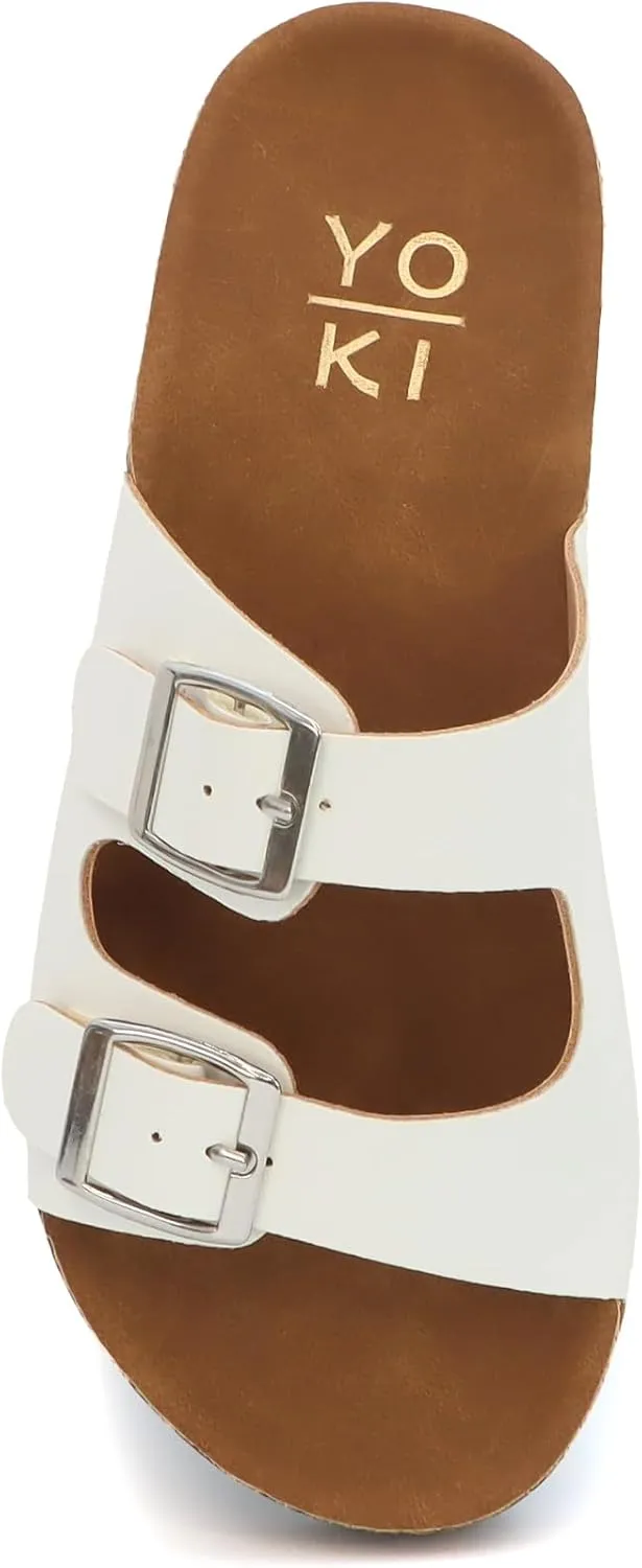 YOKI GIENNA-48Y Girls Sandals with Adjustable Double Buckles, Cushioned Cork Flats, Girls Summer Sandals