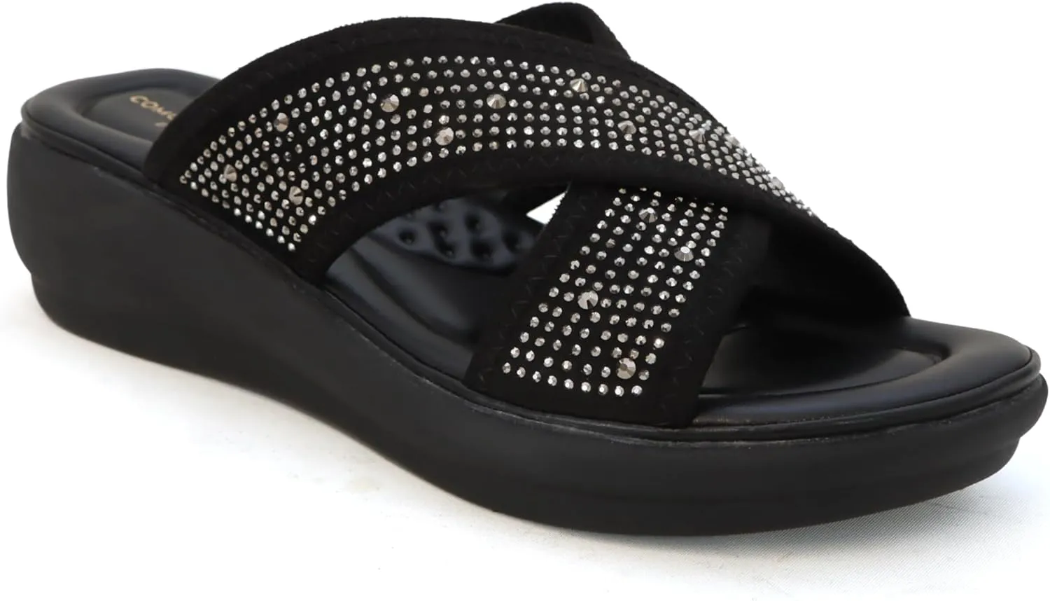 YOKI NOMI-05 Women’s Wedge Sandals with Rhinestone Straps, Women’s Sandals Comfortable Dressy