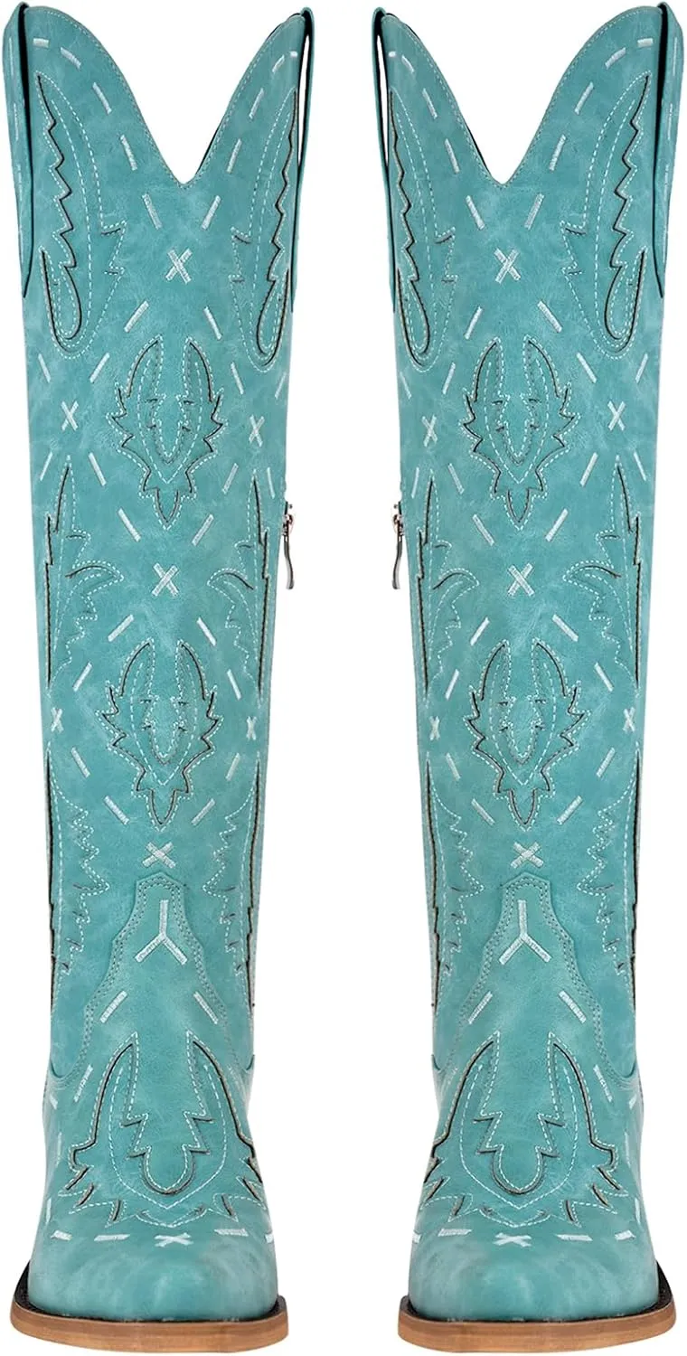 Yolkomo Cowboy Boots for Women Knee High Cowgirl Boots Lace Up