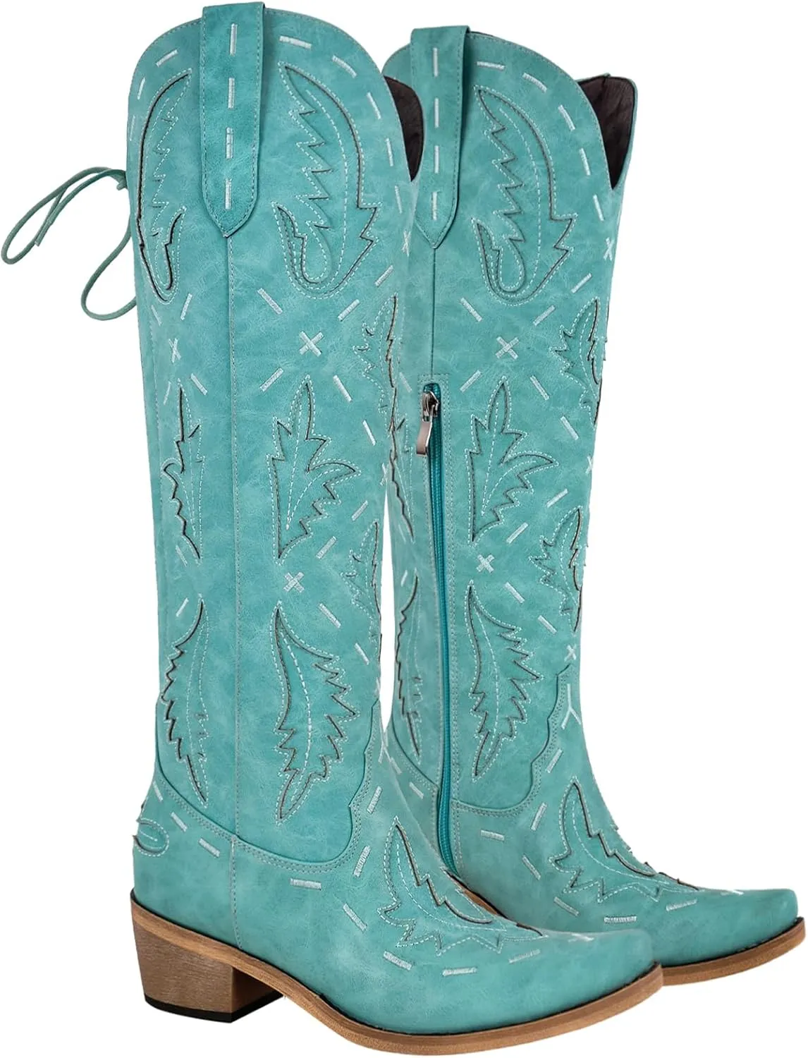 Yolkomo Cowboy Boots for Women Knee High Cowgirl Boots Lace Up