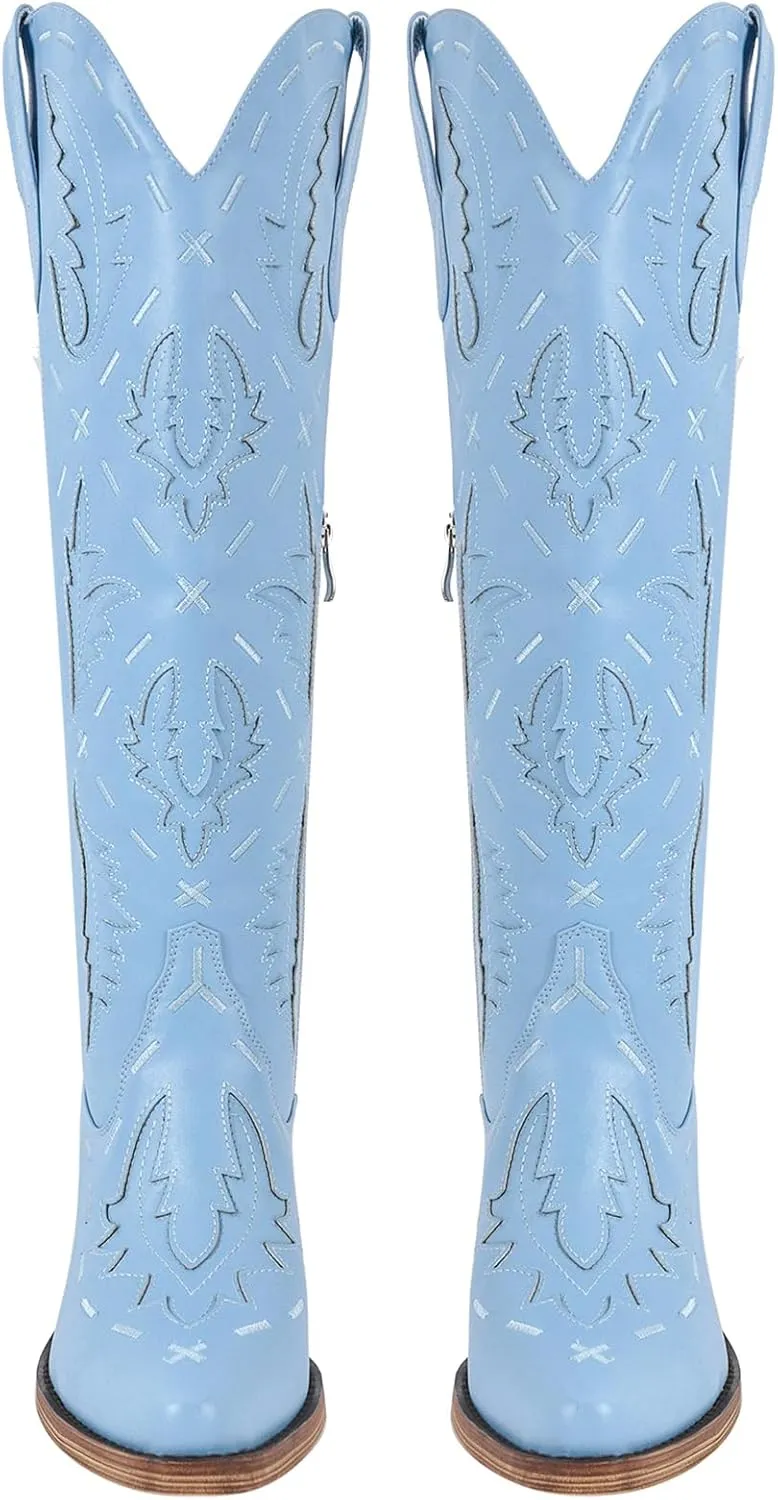 Yolkomo Cowboy Boots for Women Knee High Cowgirl Boots Lace Up