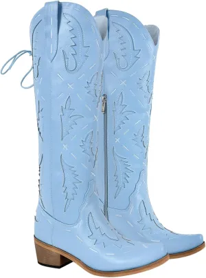 Yolkomo Cowboy Boots for Women Knee High Cowgirl Boots Lace Up