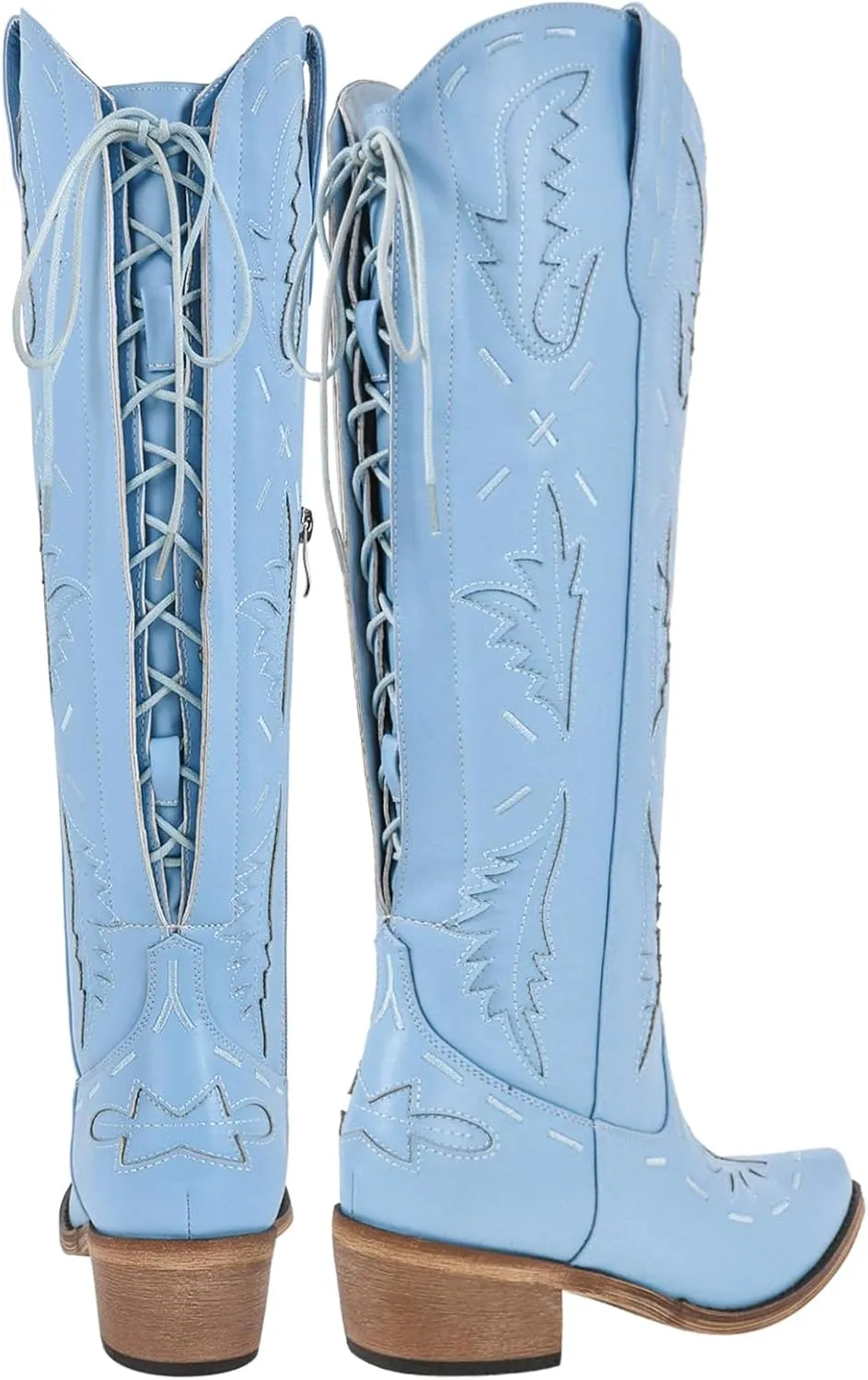 Yolkomo Cowboy Boots for Women Knee High Cowgirl Boots Lace Up