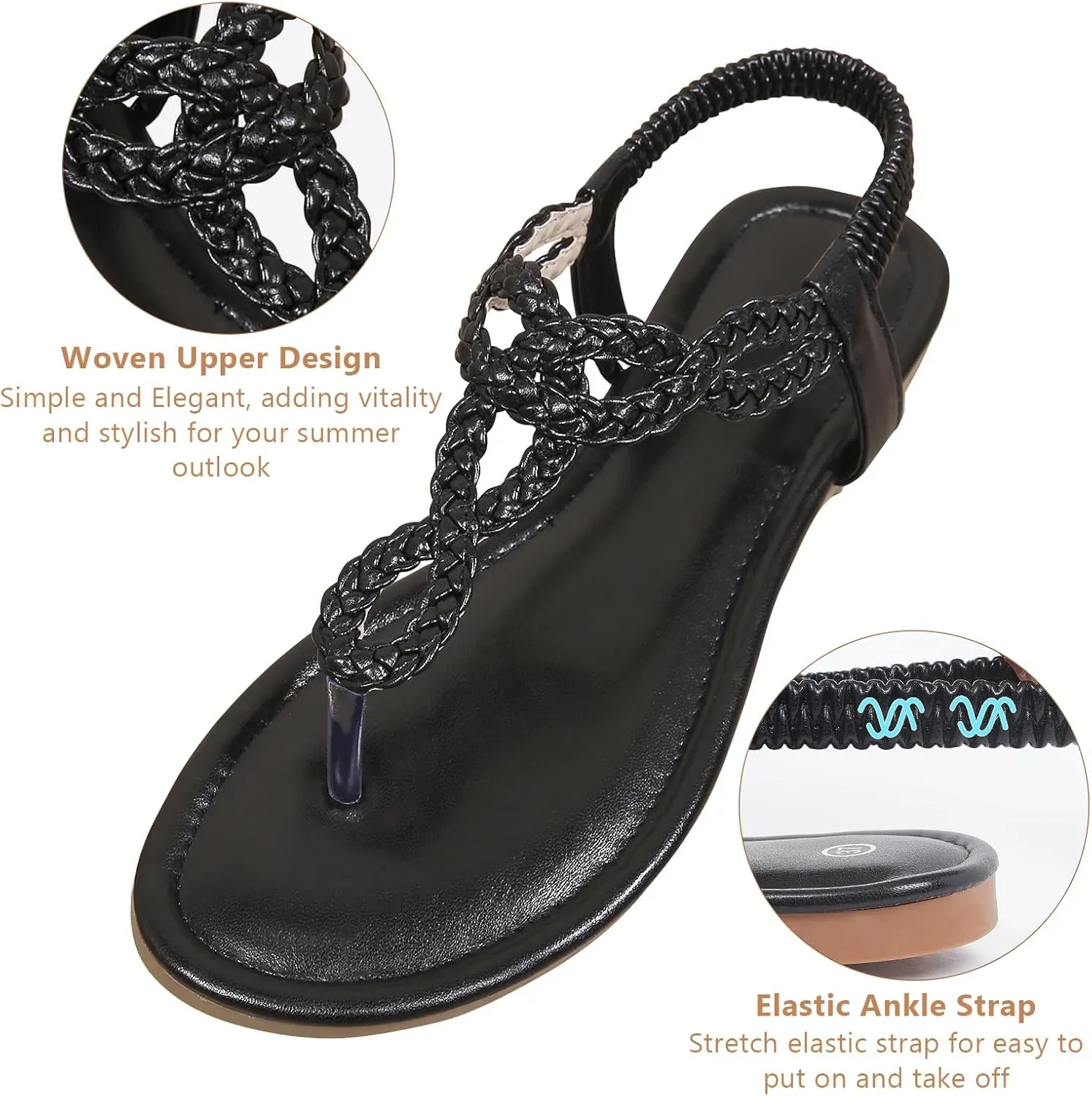 zeetoo Women's Flat Sandals Summer T-StrapThong Bohemian Casual Comfortable Dressy Sandals for Women
