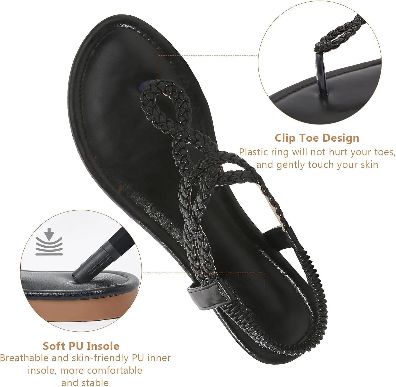 zeetoo Women's Flat Sandals Summer T-StrapThong Bohemian Casual Comfortable Dressy Sandals for Women