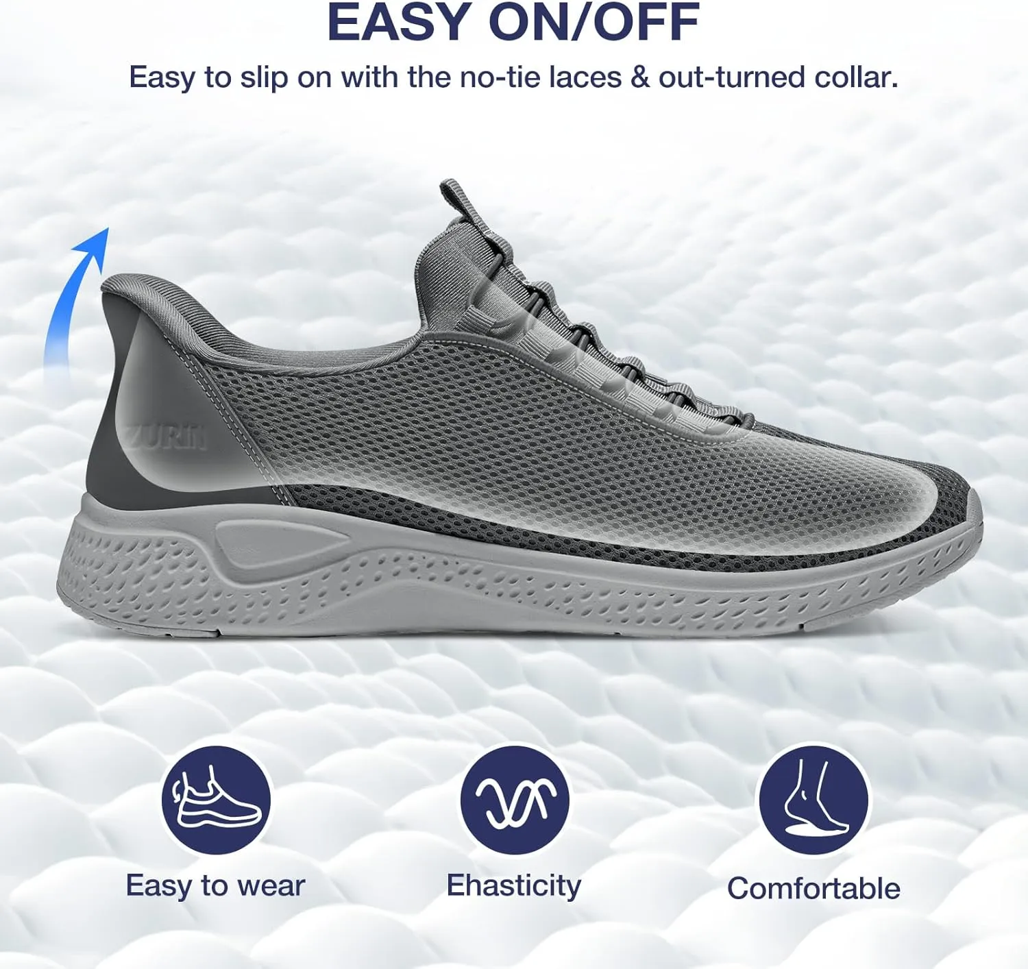 ZURIN Mens Slip On Walking Sneakers with Arch Support,Lightweight Breathable Non Slip Tennis Running Shoes for Athletic Workout Gym Work