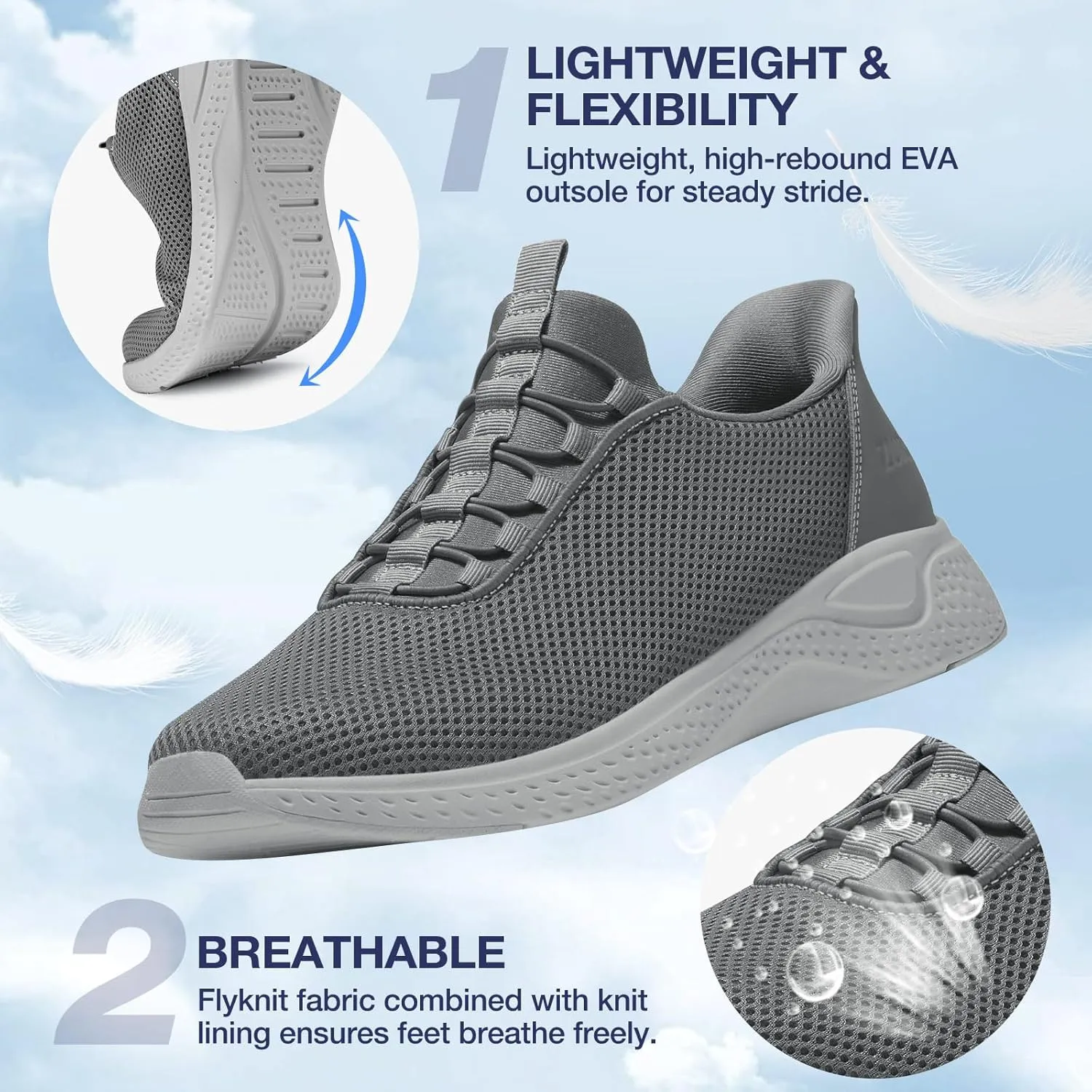 ZURIN Mens Slip On Walking Sneakers with Arch Support,Lightweight Breathable Non Slip Tennis Running Shoes for Athletic Workout Gym Work