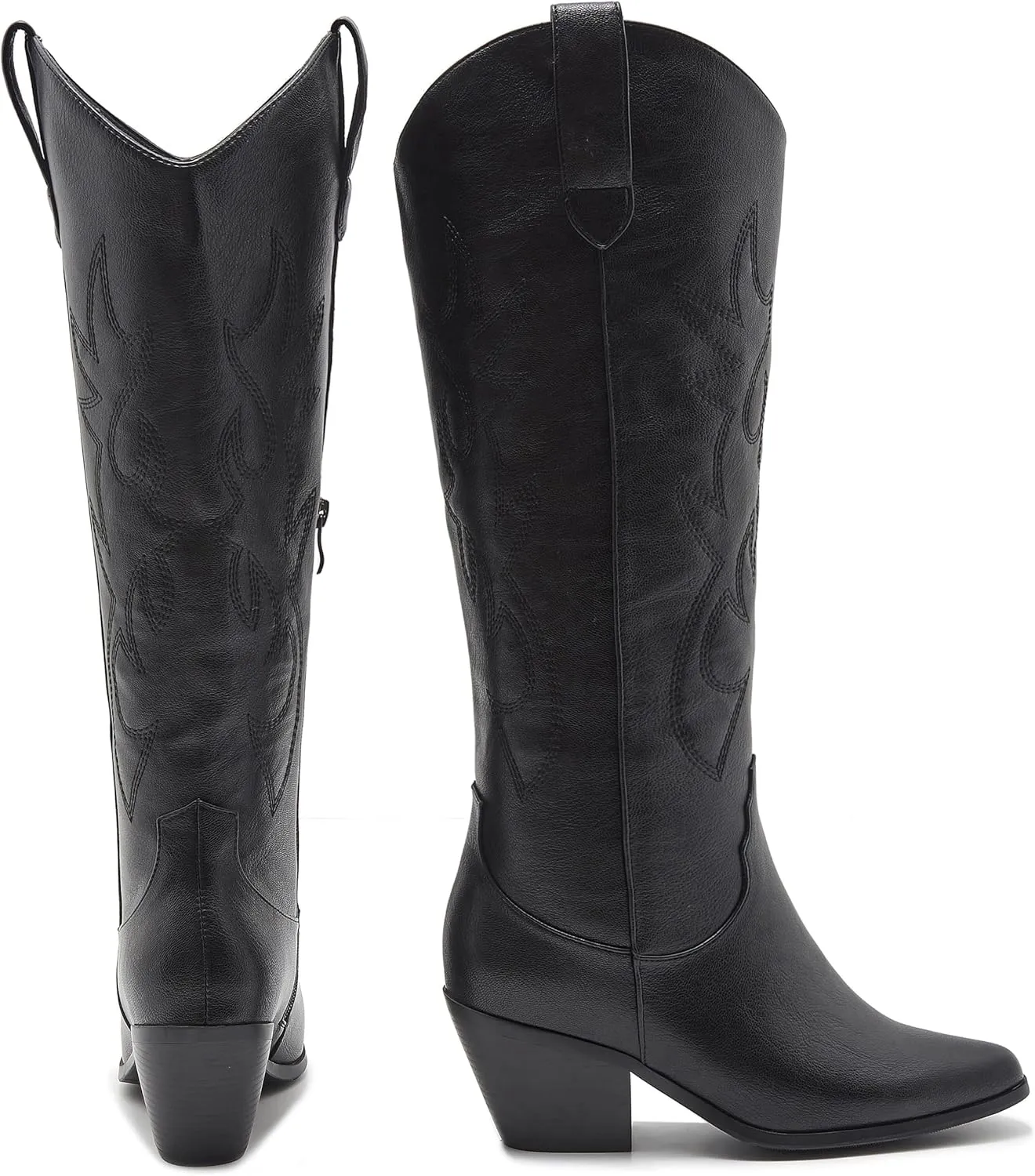 ZXHYZLZ Cowboy Boots For Women -Wide Calf Knee High Cowgirl Boots Botas Vaqueras Para Mujer Classic Embroidered Slip On Pointed Toe Thick Heel western Tall Boots Great For Country Concerts and Parties