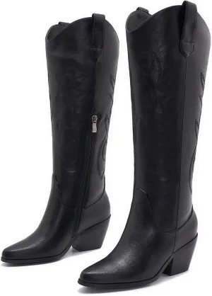 ZXHYZLZ Cowboy Boots For Women -Wide Calf Knee High Cowgirl Boots Botas Vaqueras Para Mujer Classic Embroidered Slip On Pointed Toe Thick Heel western Tall Boots Great For Country Concerts and Parties