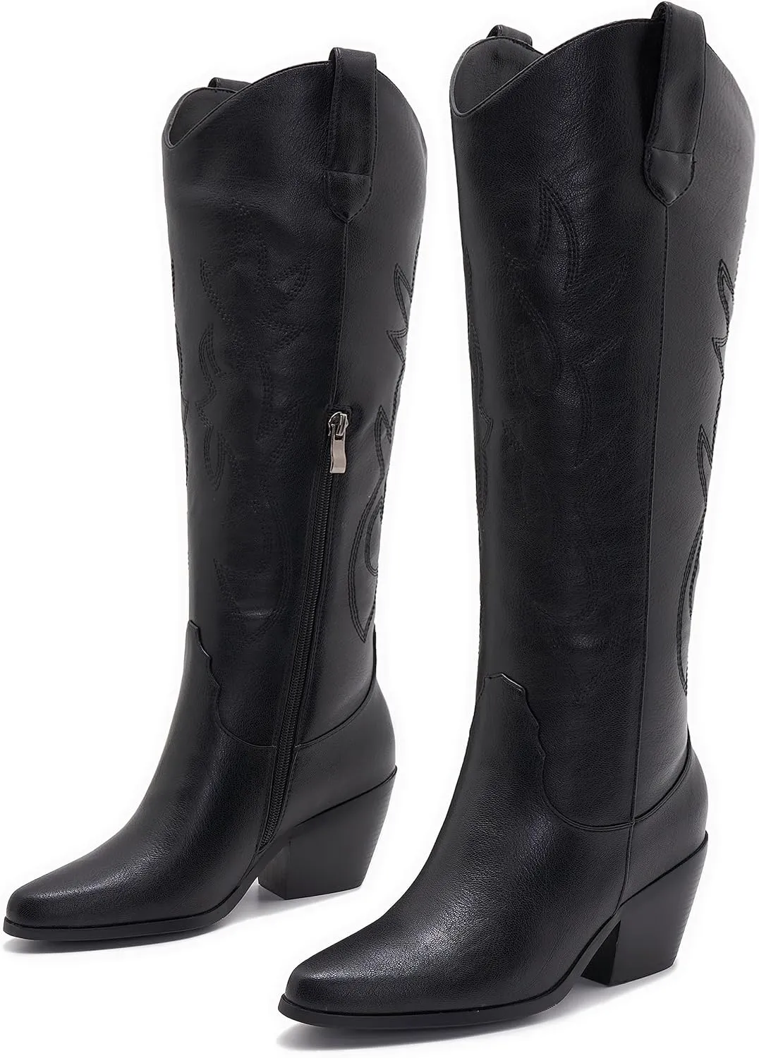 ZXHYZLZ Cowboy Boots For Women -Wide Calf Knee High Cowgirl Boots Botas Vaqueras Para Mujer Classic Embroidered Slip On Pointed Toe Thick Heel western Tall Boots Great For Country Concerts and Parties